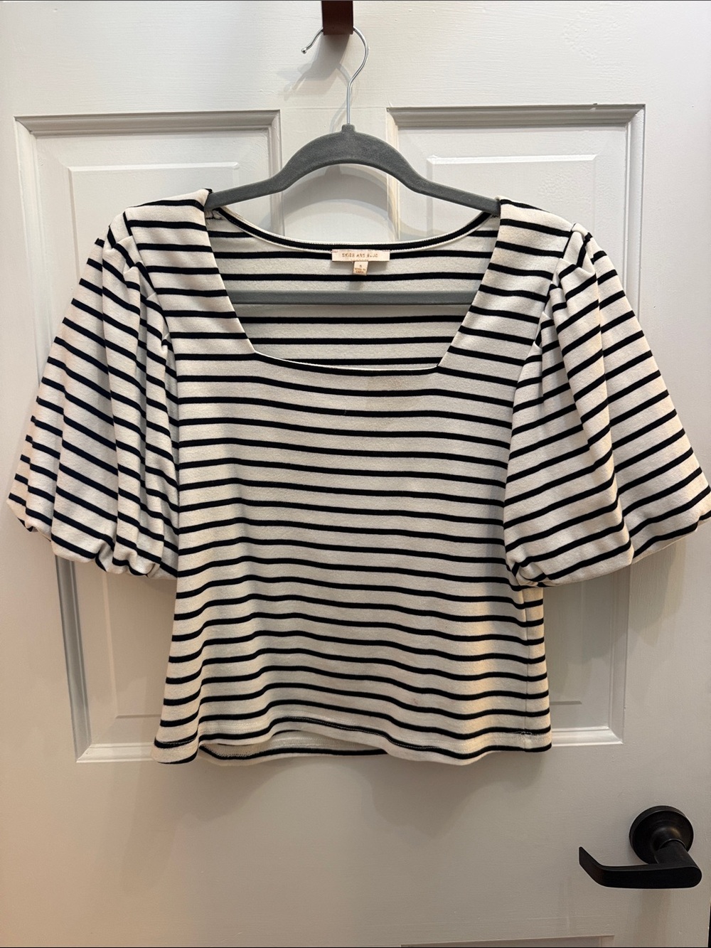 Skies Are Blue Black & White Striped Square Neck Top